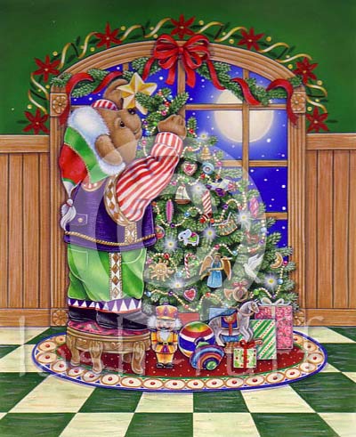 Bear decorating tree